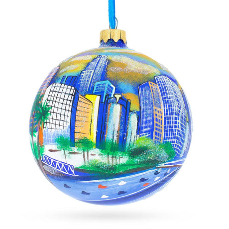 Glass I Love Los Angeles, California Glass Ball Christmas Ornament 4 Inches in Multi color Round
