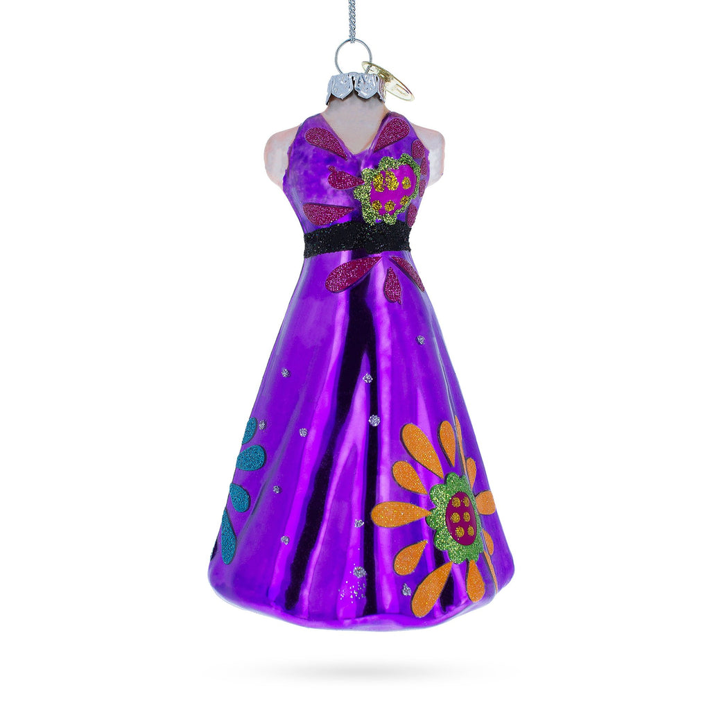 Glass Elegant Purple Dress - Blown Glass Christmas Ornament in Purple color