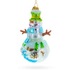 Glass Charming Snowman with Winter Village Painting - Blown Glass Christmas Ornament in Multi color