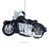 Glass Black & White Motorcycle - Blown Glass Christmas Ornament in Black color