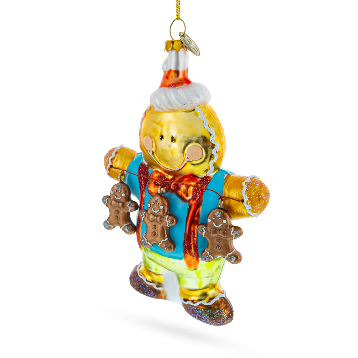 Glass Jolly Gingerbread Man - Blown Glass Christmas Ornament in Multi color
