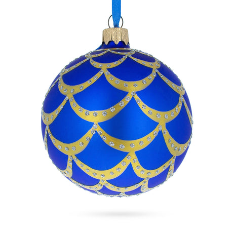 Glass Elegant 1900 Kelch Pine Cone Royal Egg - Blown Glass Christmas Ornament 3.25 Inches in Blue color Round