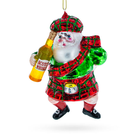 Glass Scottish Santa in Kilt - Blown Glass Christmas Ornament in Multi color