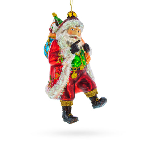 Glass Santa's Midnight Gift Delivery - Blown Glass Christmas Ornament in Multi color