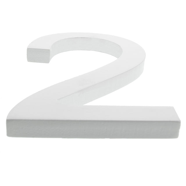 Wood Arial Font White Painted MDF Wood Number 2 (Two) 6 Inches in White color
