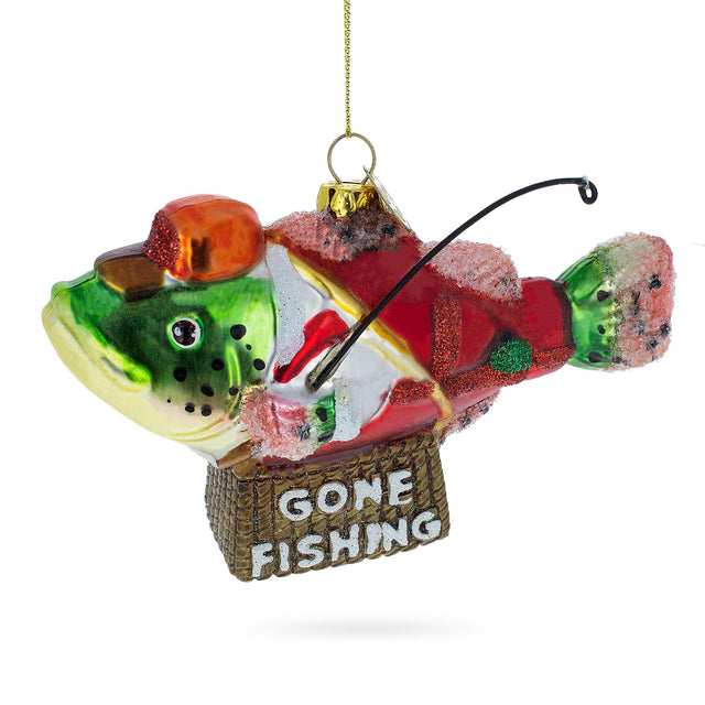 Glass Quirky Fish in Hat Gone Fishing - Blown Glass Christmas Ornament in Multi color
