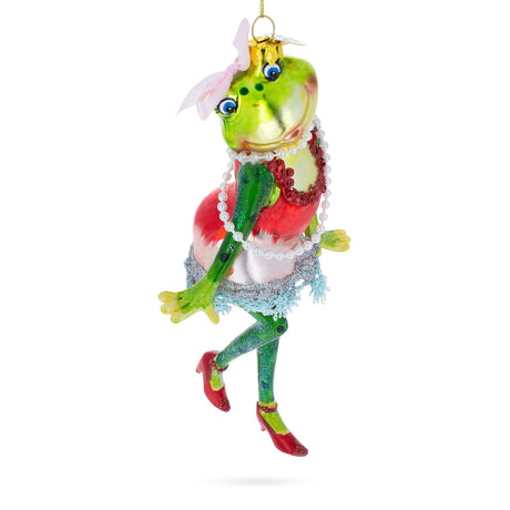 Glass Joyful Frog in Dress Dancing - Blown Glass Christmas Ornament in Multi color