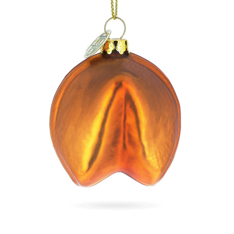 Glass Fortune Cookie Delight - Blown Glass Christmas Ornament in Orange color