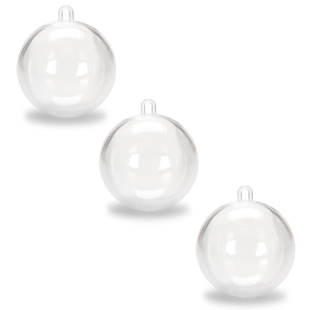 Plastic Set of 3 Openable Fillable Clear Plastic Ball Christmas Ornaments DIY Craft 4 Inches in Clear color Round