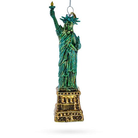 Glass Statue of Liberty New York - Premium Blown Glass Christmas Ornament in Green color