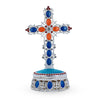 Pewter Bejeweled Standing Metal Cross Trinket or Rosary Box in Multi color