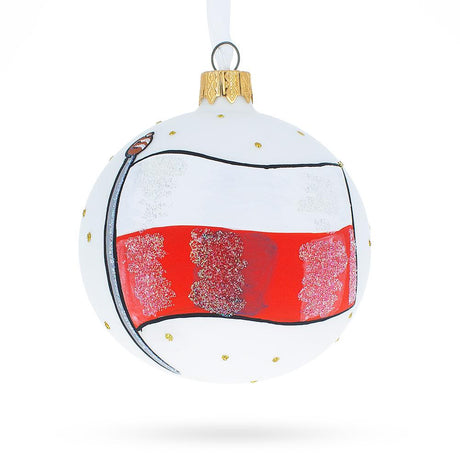 Glass Flag of Poland Blown Glass Ball Christmas Ornament 3.25 Inches in Multi color Round