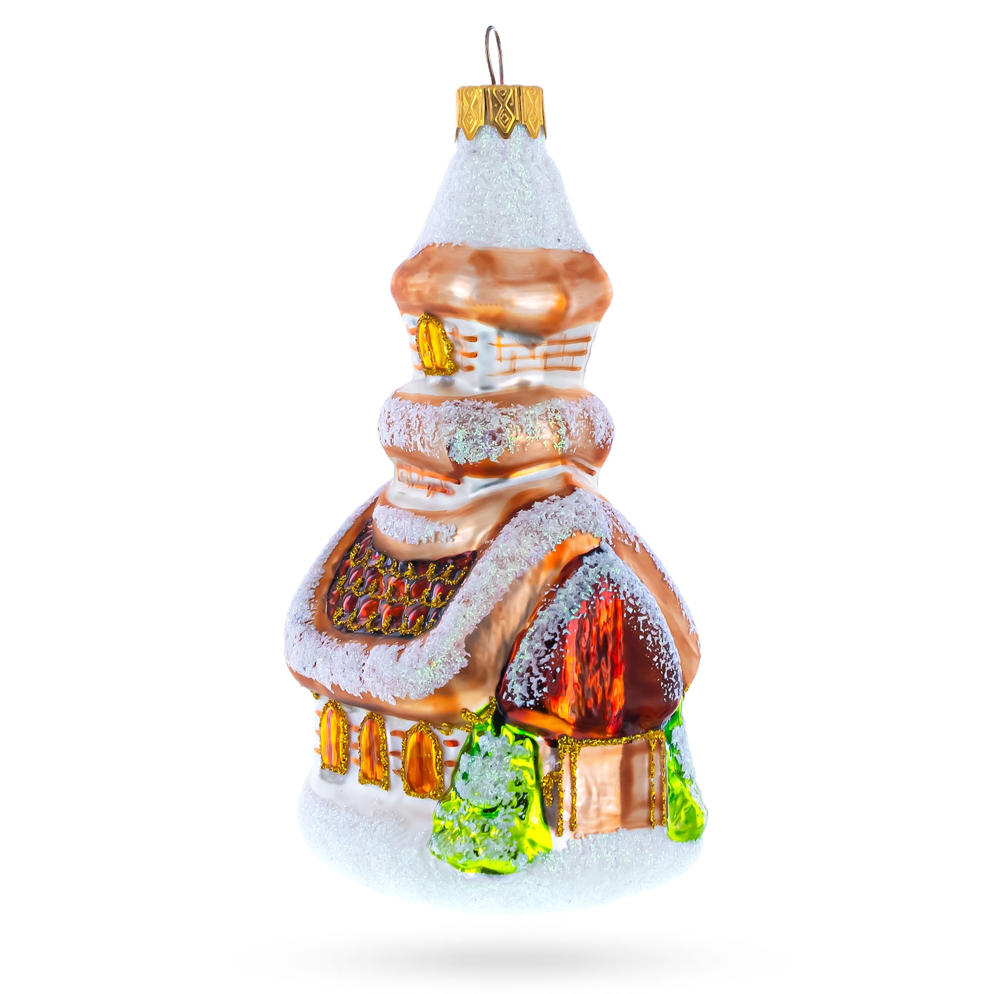 Snow-Covered Church Glass Christmas Ornament in Multi color Figurine