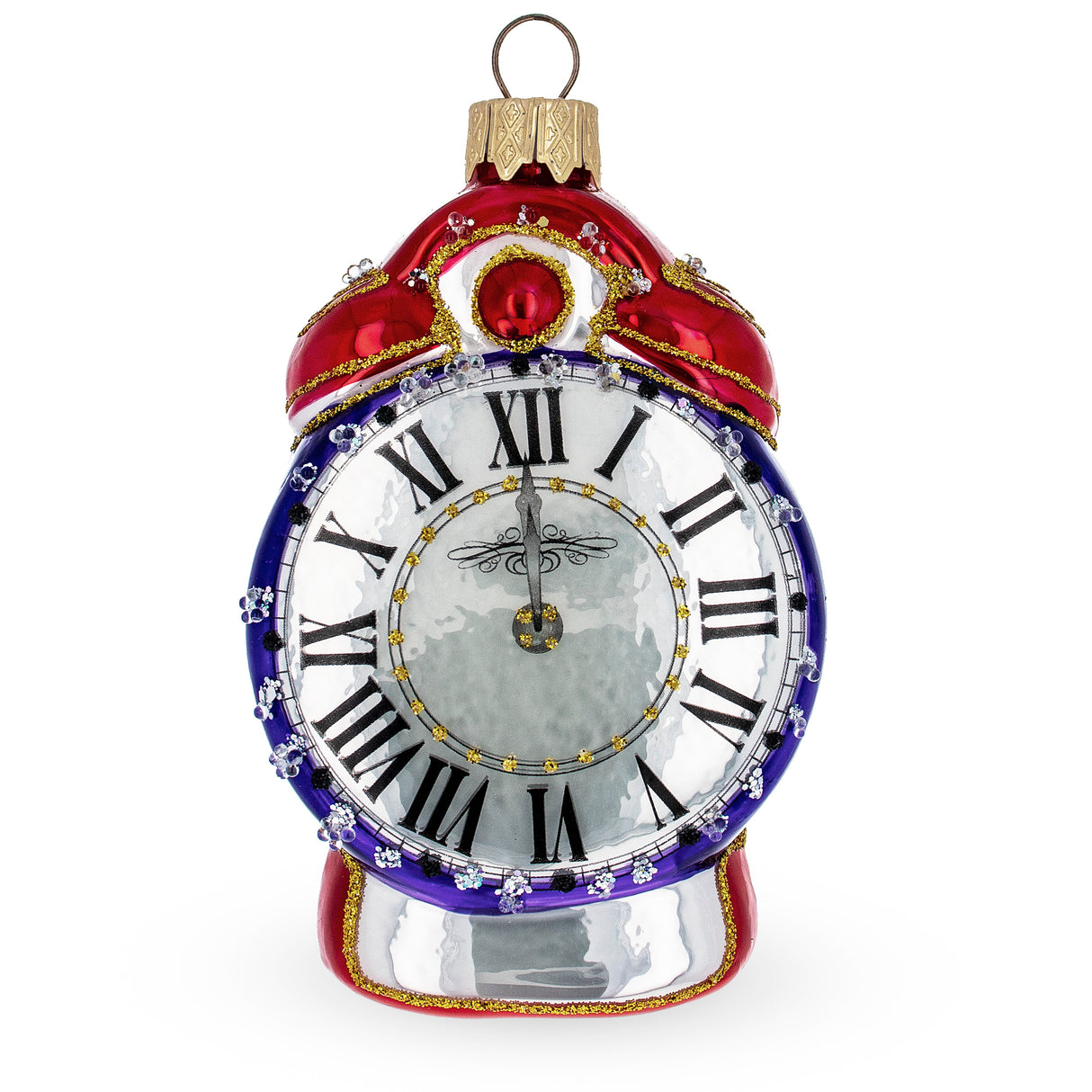 Glass Vintage Style Alarm Clock Glass Christmas Ornament in Multi color