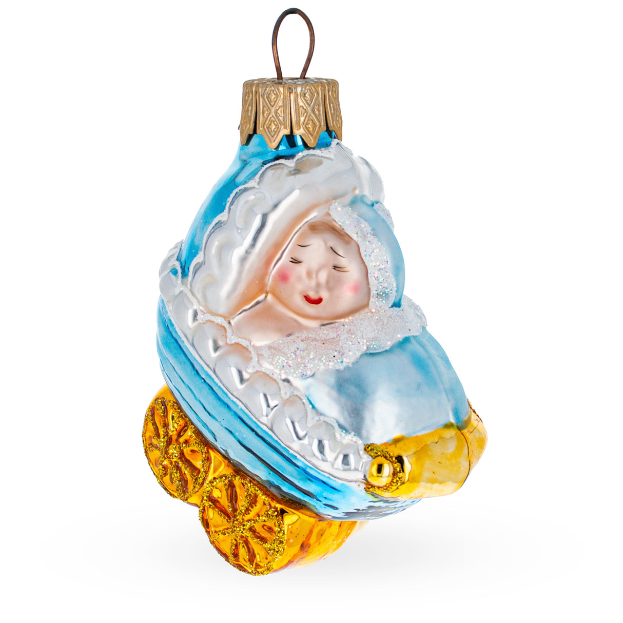 Glass Newborn Baby Boy in a Stroller Glass Christmas Ornament in Multi color