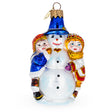 Glass Kids Making Snowman Glass Christmas Ornament in White color
