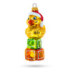 Glass Yellow Duck on Letter Blocks Glass Christmas Ornament in Yellow color