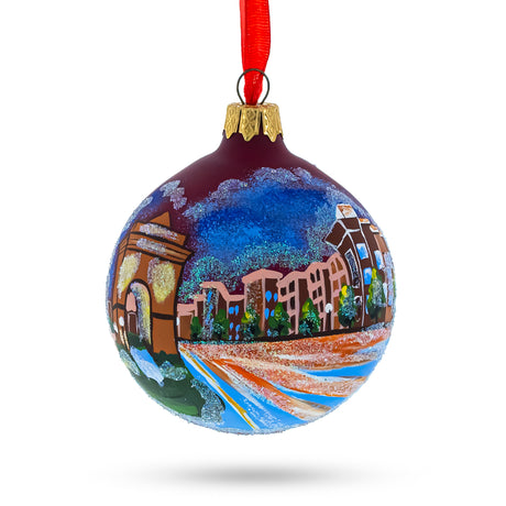 Glass Atlanta, Georgia Glass Ball Christmas Ornament 3.25 Inches in Red color Round