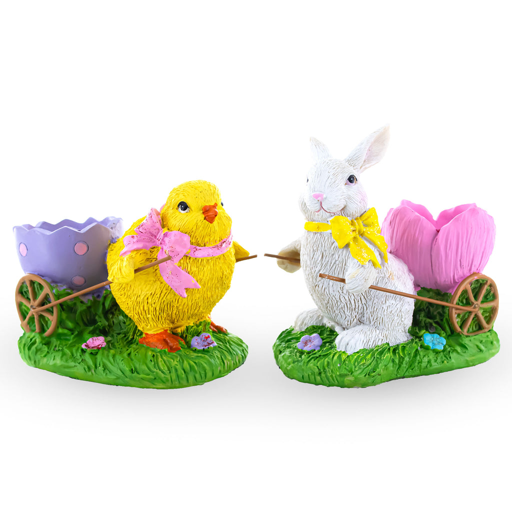 Resin Springtime Symphony Hand-Painted Egg Holder Figurines 5 Inches in Multi color