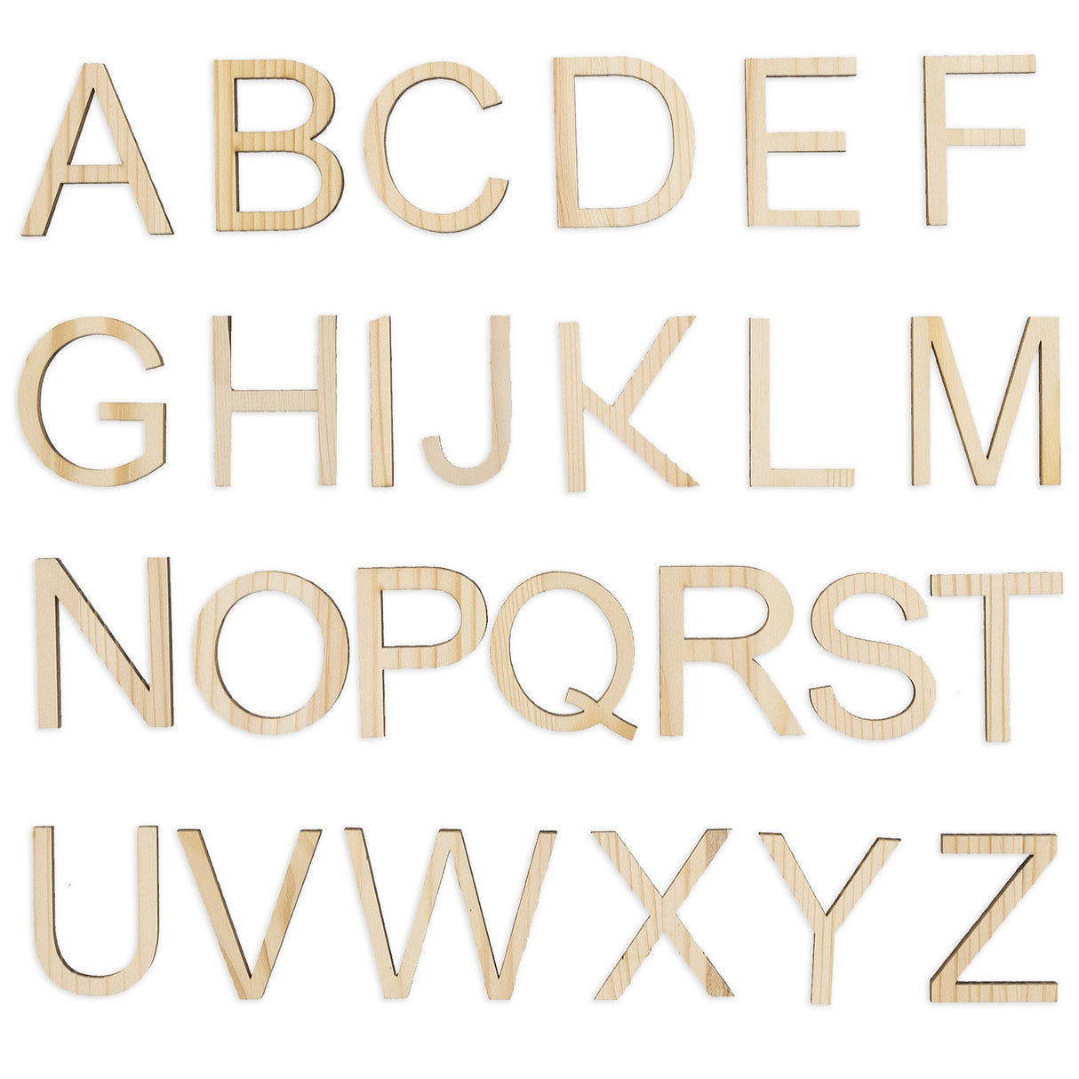 Set of 26 Unfinished Wooden Letters (1.75 Inches) in Beige color,  shape