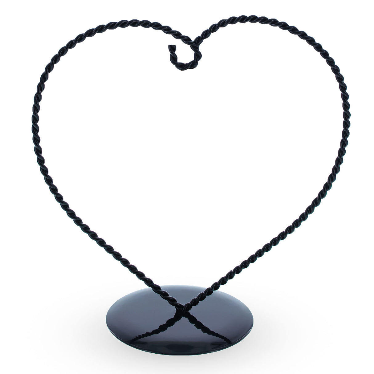 Metal Heart Shape Black Metal Solid Round Base Ornament Display Stand 7 Inches in Black color