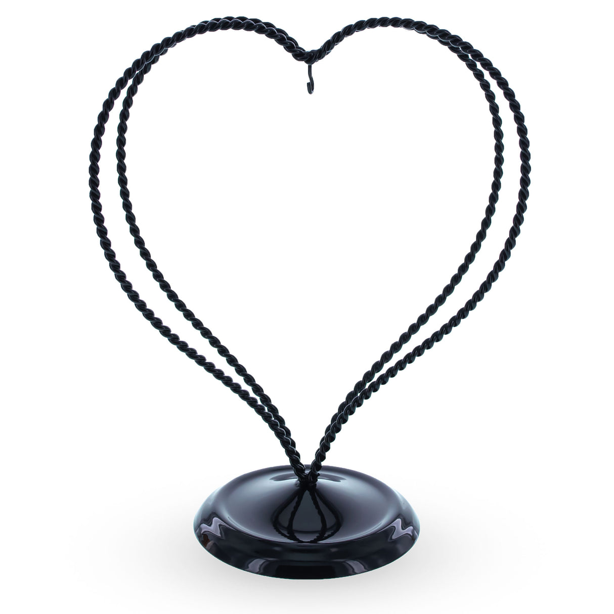 Double Swirled Heart Black Metal Solid Round Base Ornament Display Stand 7.25 Inches in Black color,  shape