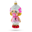 Glass Toddler Girl With Pacifier Glass Christmas Ornament in Pink color