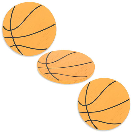 Wood Set of 3 Painted Finished Wooden Basketball Shapes Cutouts DIY Crafts 3.25 Inches in Orange color Round