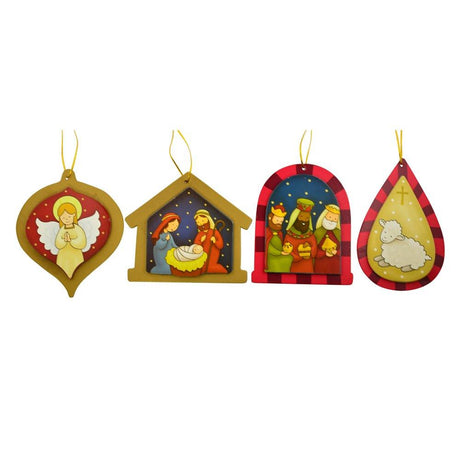 Set of 4 Glorious Day Nativity Christmas Ornaments in Multi color,  shape