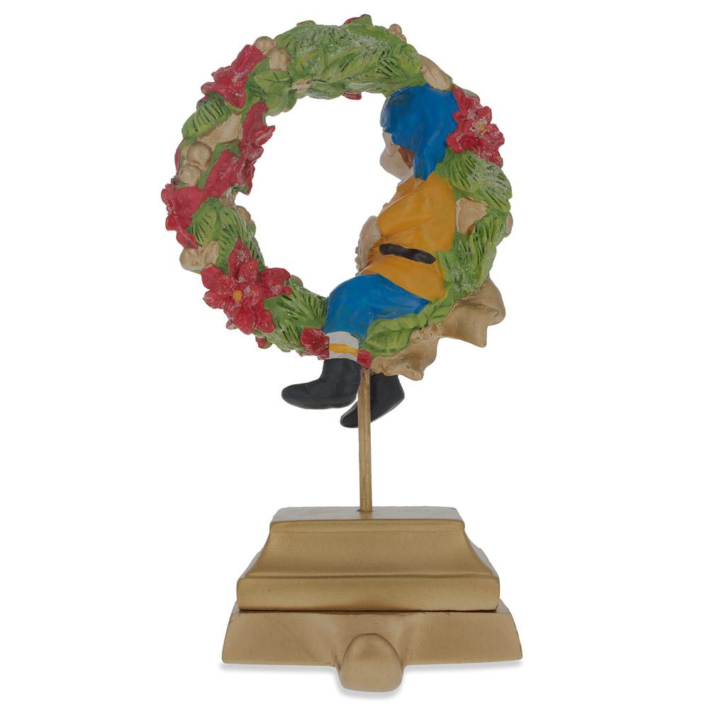 7-Inch Wreath Metal Christmas Stocking Hanger with Elf Design ,dimensions in inches: 7 x 15.29 x 8.53