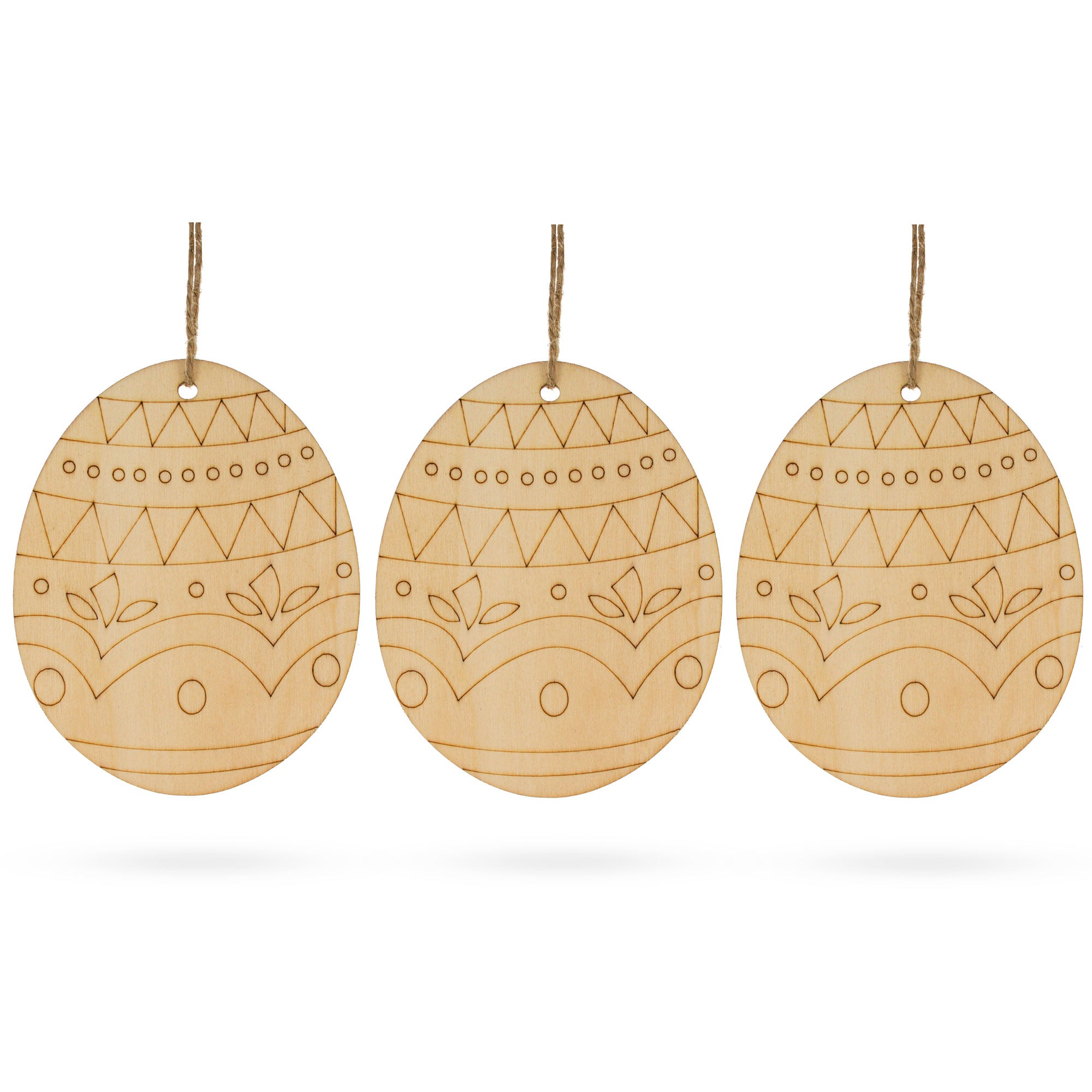 Set of 3 Easter Egg Unfinished Wooden Ornament 4.3 Inches in Blue color Oval