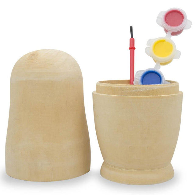 Wood Paint your Own Single Unfinished Wooden Nesting Doll 6.75 Inches in beige color