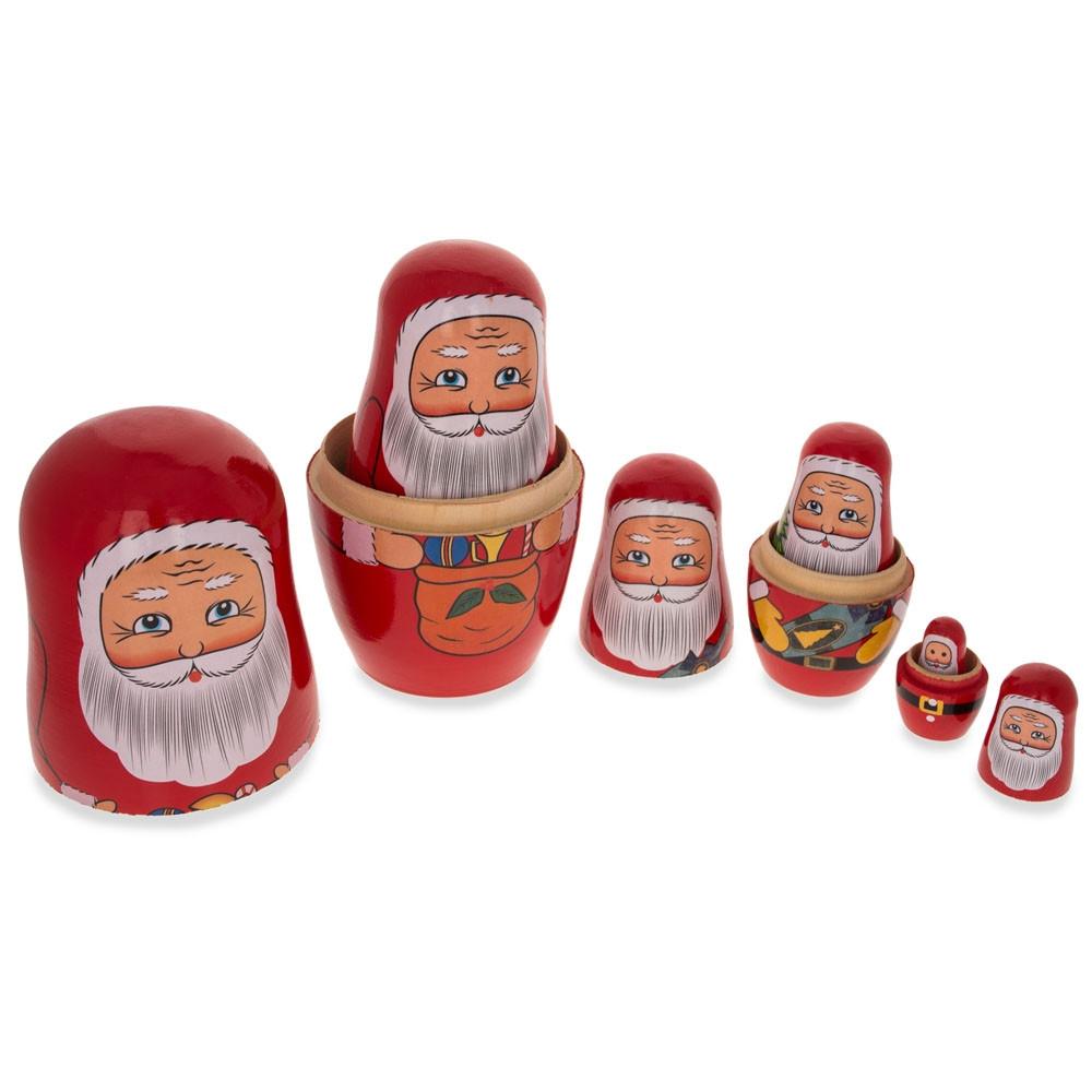 Set of 6 Santa with Christmas Gifts Wooden Nesting Dolls 5.5 Inches ,dimensions in inches: 5.5 x 7 x
