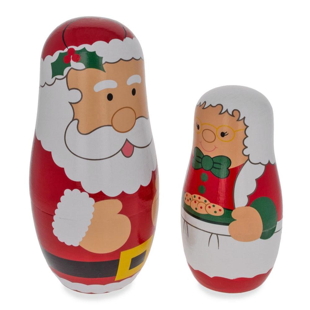 Santa Claus, Mrs. Claus, Reindeer, Elf Wooden Nesting Dolls 6 Inches ,dimensions in inches: 6 x 3.6 x