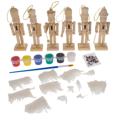 Wood Set of 6 Unfinished Wooden Nutcrackers DIY Craft Kit 5 Inches in Beige color