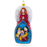 Glass Nativity Scene Angel and Three Wiremen - Divine Blown Glass Christmas Ornament in Multi color