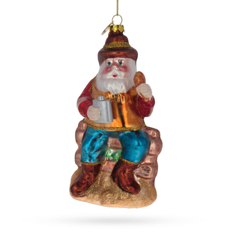 Glass Cheerful Santa Enjoying Whiskey Time - Blown Glass Christmas Ornament in Multi color