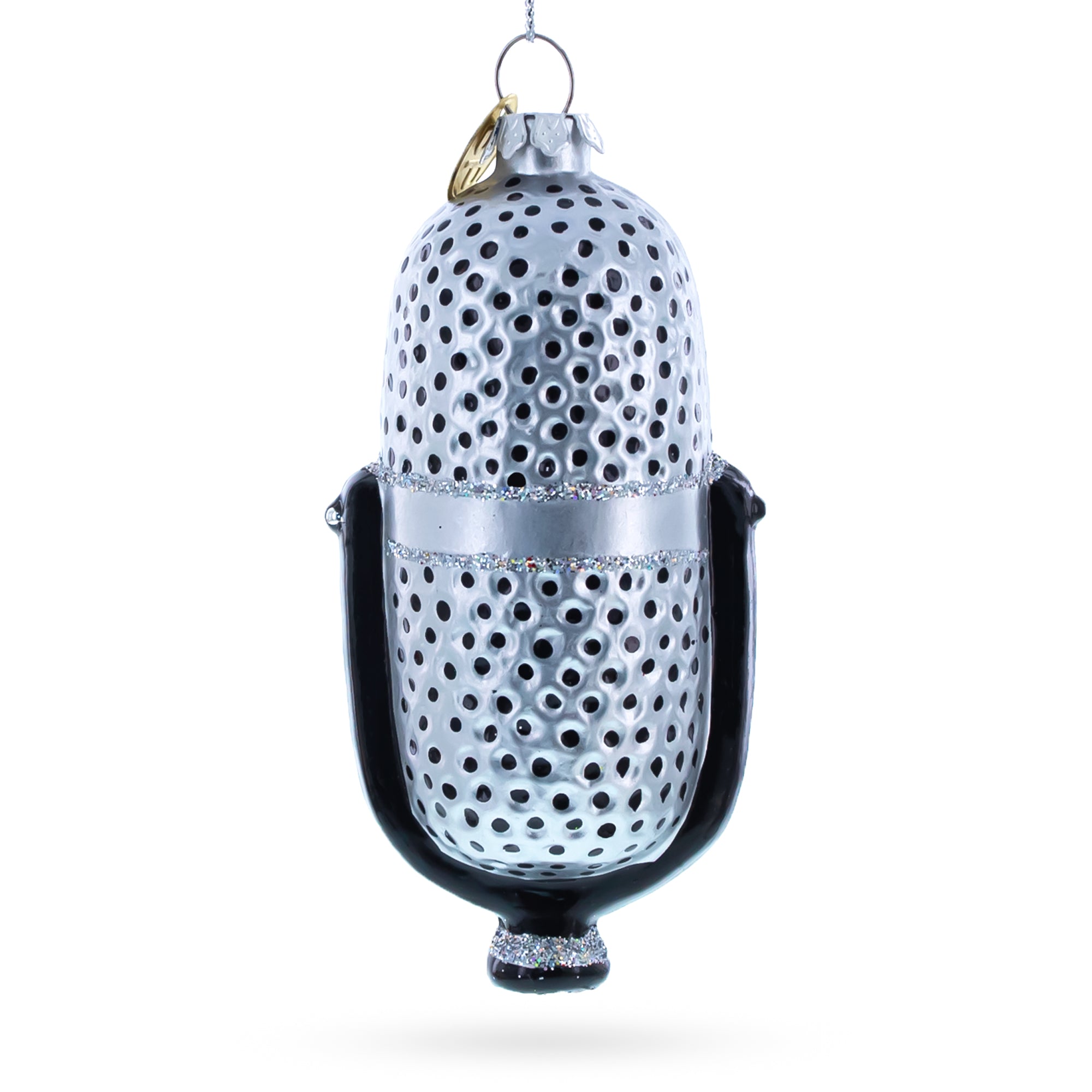 Silver Microphone Blown Glass Christmas Ornament in Silver color Figurine