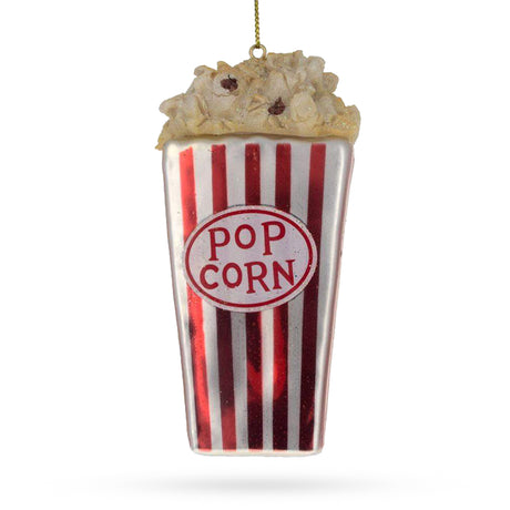 Crispy Popcorn Bucket for Movie Enthusiast - Blown Glass Christmas Ornament in Red color,  shape