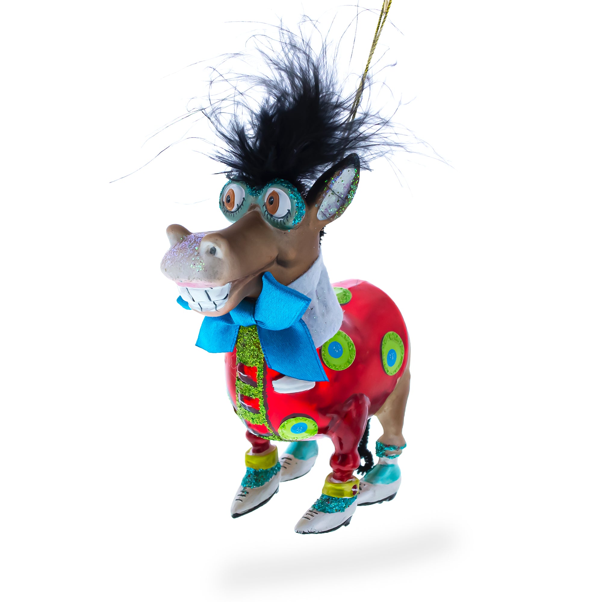 Debonair Donkey Blown Glass Christmas Ornament in Multi color Figurine
