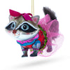 Glass Quirky Raccoon in Dress - Blown Glass Christmas Ornament in Gray color