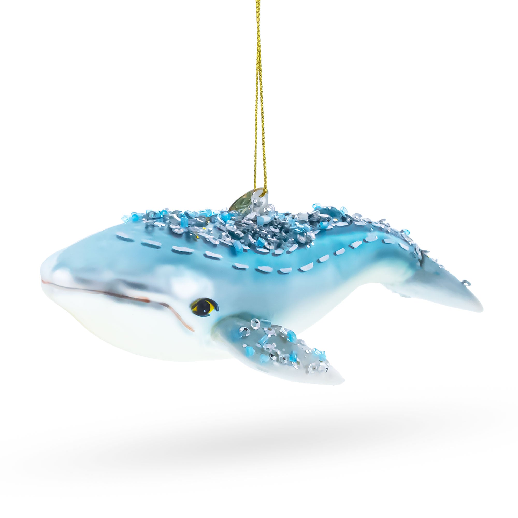 Blue Whale Blown Glass Christmas Ornament in Blue color Figurine