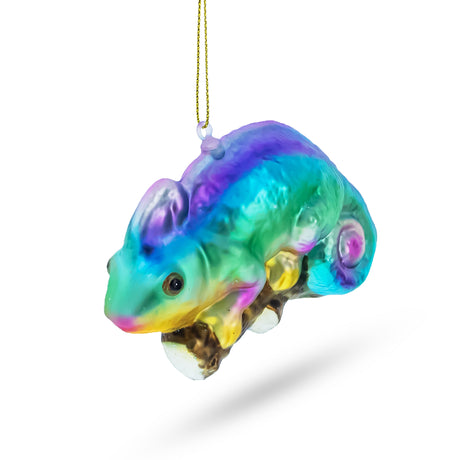 Glass Colorful Rainbow Chameleon - Blown Glass Christmas Ornament in Multi color