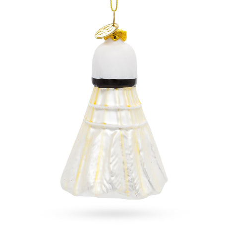 Playful Badminton Shuttlecock Birdie - Blown Glass Christmas Ornament in White color,  shape