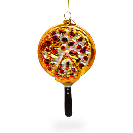 Glass Tasty Pizza Pan - Blown Glass Christmas Ornament in Orange color