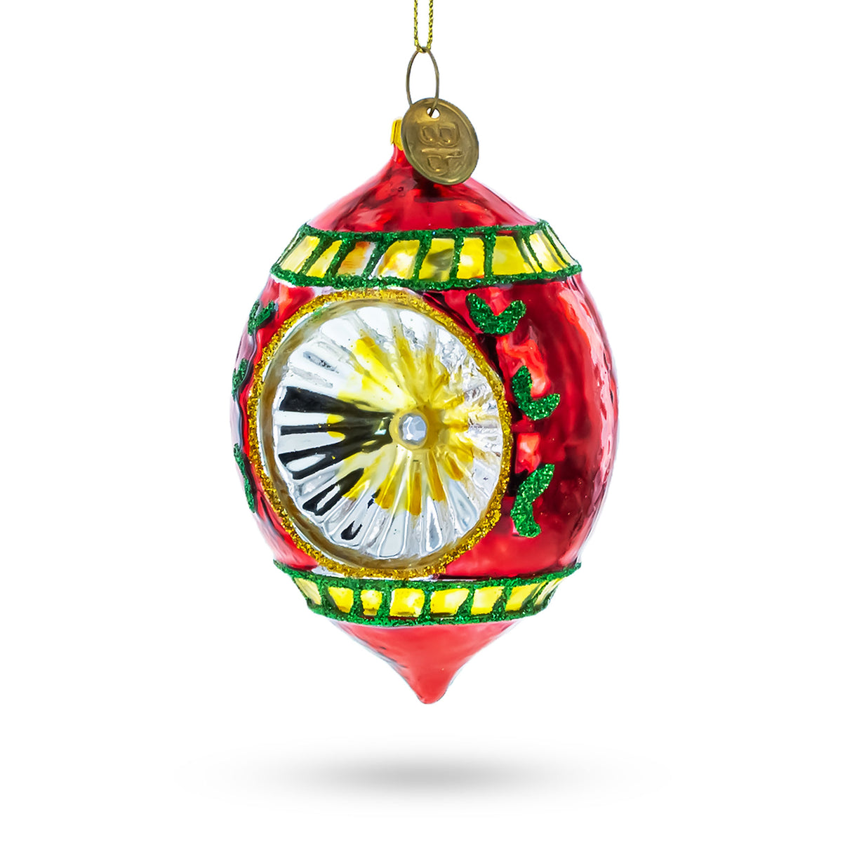 Glass Vintage-Inspired Retro Reflector - Blown Glass Christmas Ornament in Red color Oval
