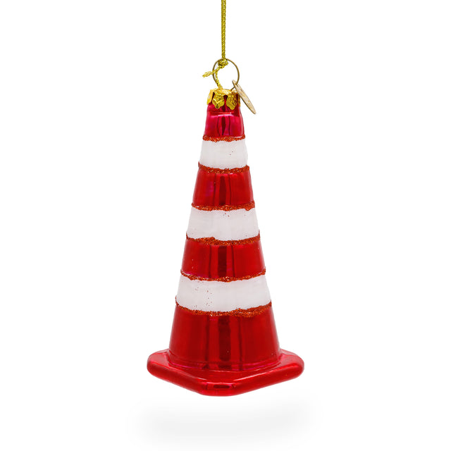 Glass Vibrant Traffic Cone - Blown Glass Christmas Ornament in Multi color Triangle