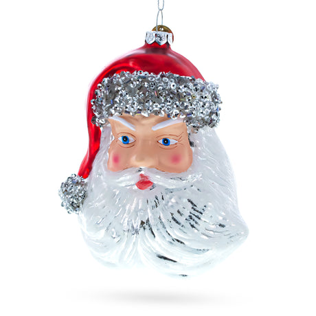 Glass Festive Santa Head - Blown Glass Christmas Ornament in Red color