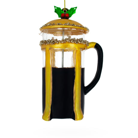 Glass French Press Coffee Maker - Blown Glass Christmas Ornament in Multi color