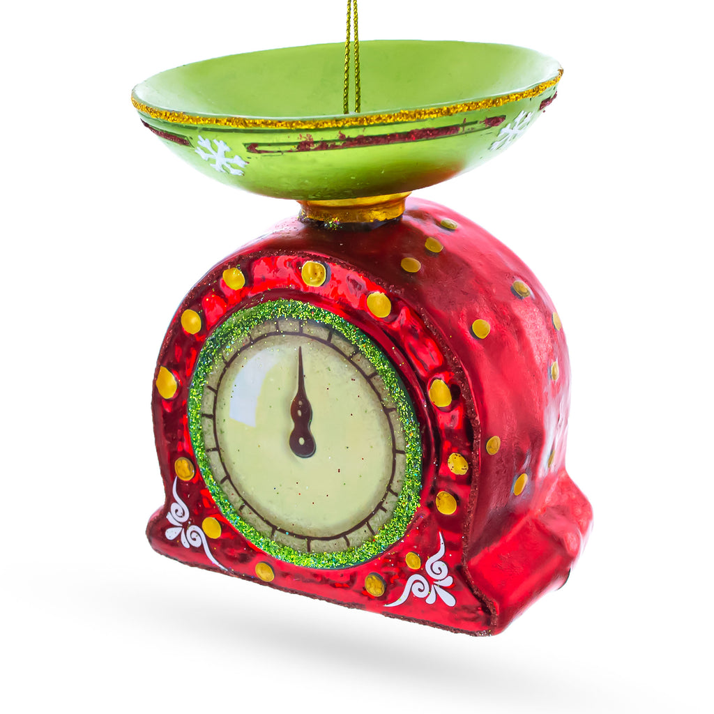 Glass Culinary Nostalgia: Vintage Kitchen Food Scale - Blown Glass Christmas Ornament in Red color